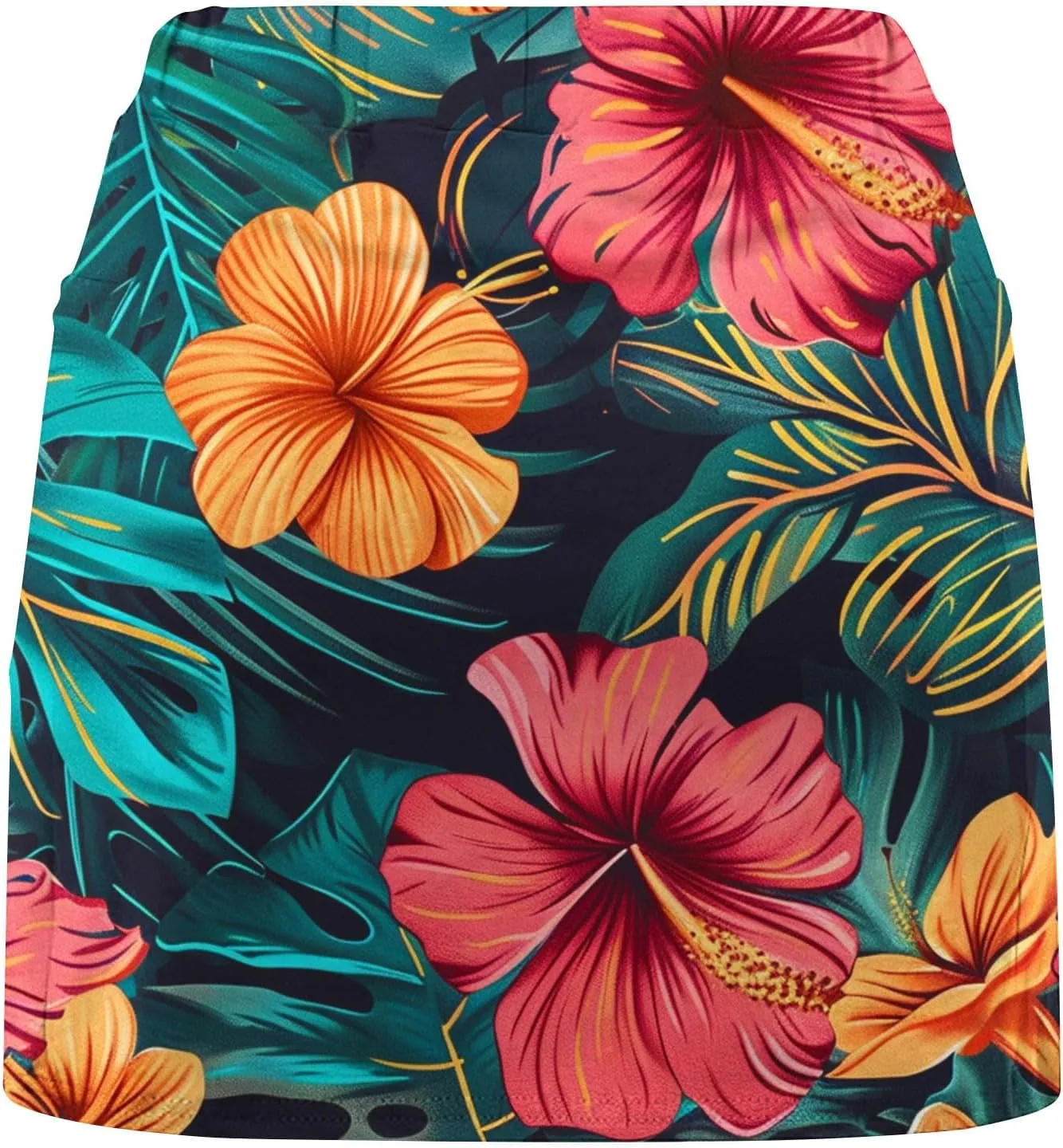 Womens Summer Tennis Skirts with Shorts Workout Golf Athletic Skirts Hawaiian Vacation Floral Print High Waist Skorts