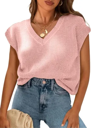 Womens Summer Tops Trendy 2025 Sweater Vest Women Knit Tank Tops V Neck Cap Sleeve Loose Shirts Vacation Casual Outfits