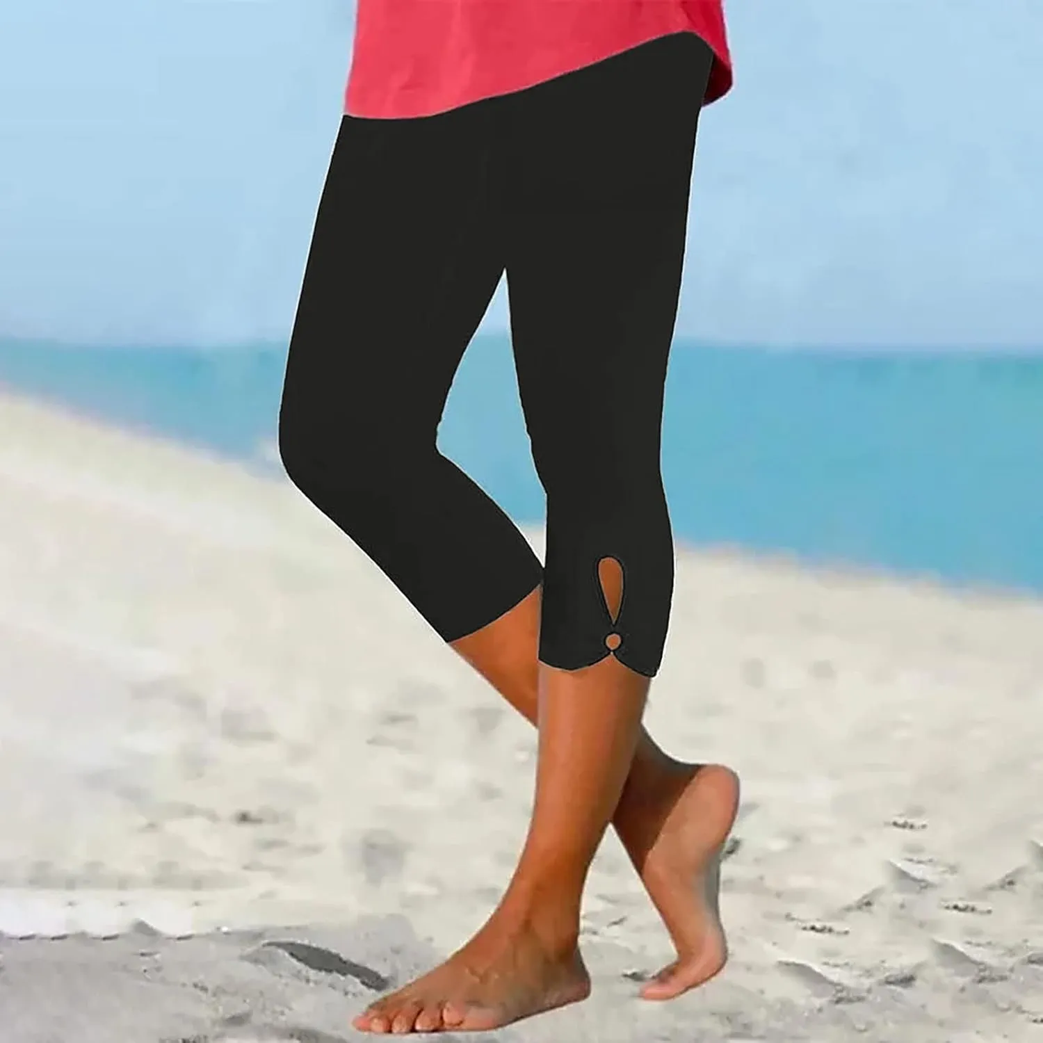 Womens Tummy Control High Waisted Leggings Summer Stretch Athletic Capri Causal Yoga Causal Shorts Pants