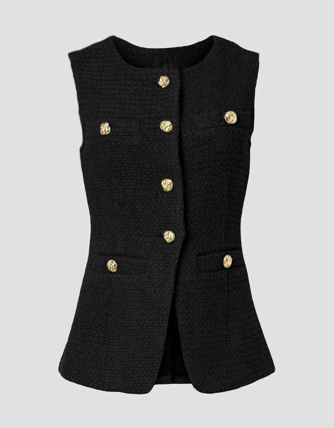 Women's Tweed Blazer Vest Sleeveless Button Front Casual Blazer Jackets Work Office Vest