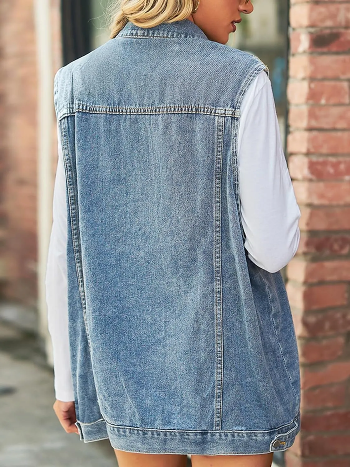 Women's Vintage Denim Vest Oversized Casual Classic Sleeveless Button Denim Jacket Waistcoat