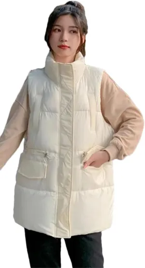 Women's Winter Down Cotton Vests Mid-Length Cotton-Padded Waistcoat Warm Padded Puffer Parkas Outwear