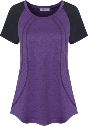 Womens Workout Shirts Fashion Casual Raglan Short Sleeve Yoga Gym Athletic Tops