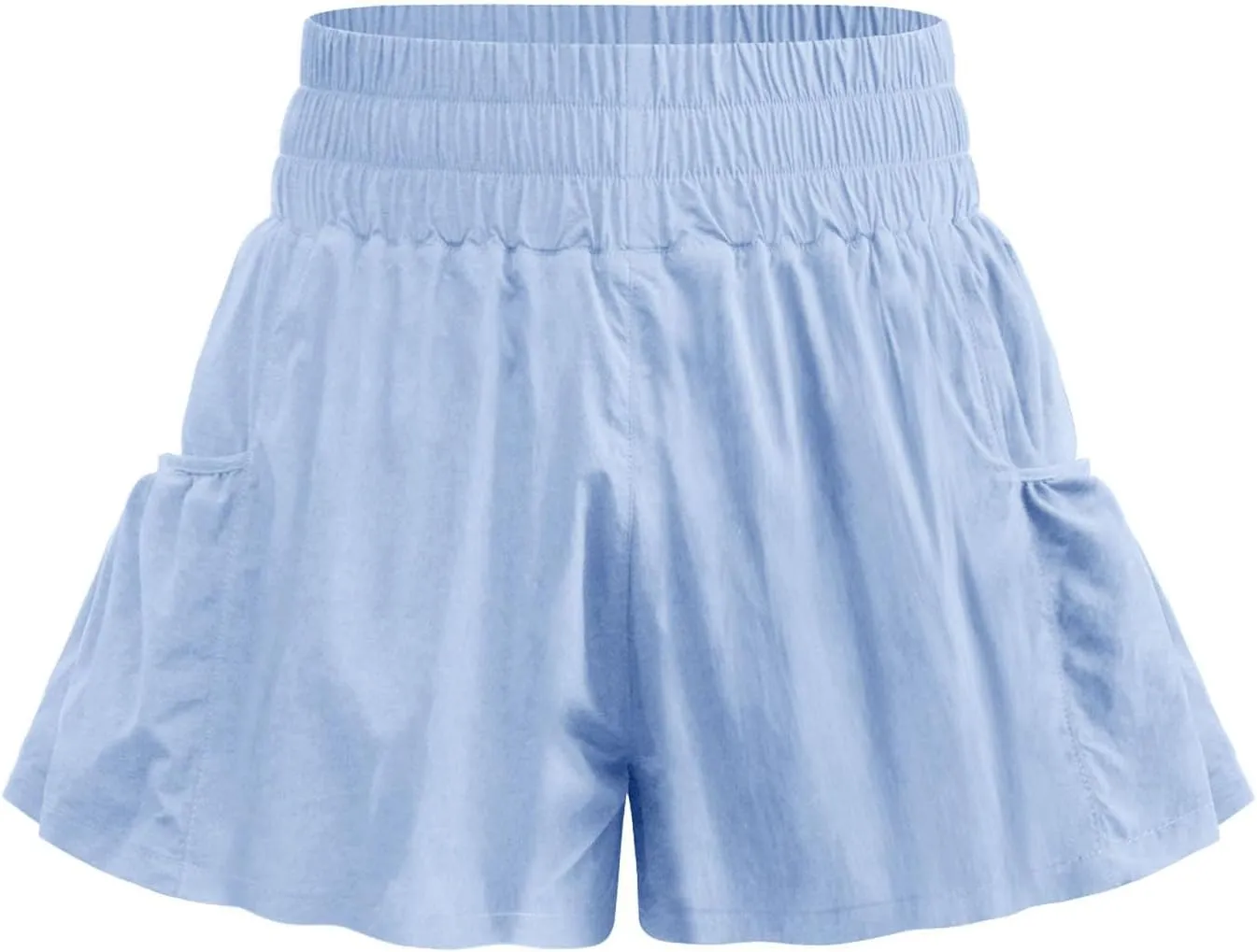 Women's Workout Skirt Ruffle Hem Athletic Running Skorts Elastic High Waisted Wide Leg Lightweight Gym Shorts with Pockets