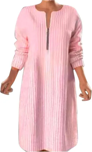 Women's Zip Up Front V Neck Long Sleeve Midi Casual Shift Dresses Plus Size Colorblock Midi Dress Comfy Sweater Dress