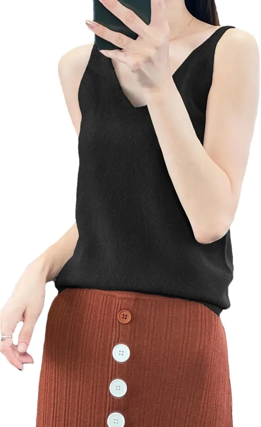 Wool Women Camisole Solid V-Neck Tank Tops Sleeveless Knitted Clothing Soft Thin Vest