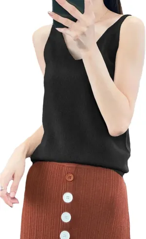 Wool Women Camisole Solid V-Neck Tank Tops Sleeveless Knitted Clothing Soft Thin Vest