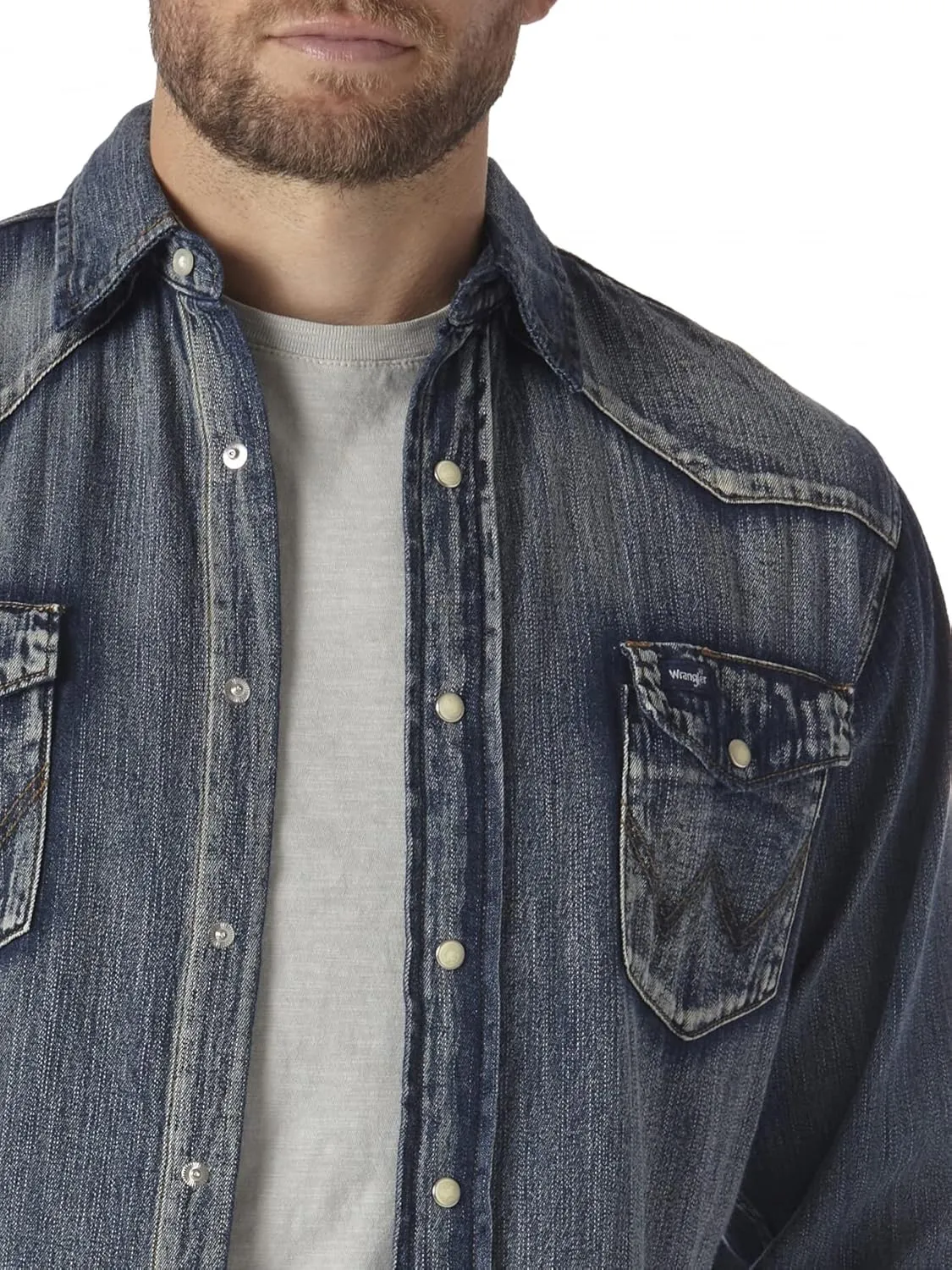 Wrangler Men's Cowboy Cut Western Long Sleeve Snap Work Shirt Washed Finish