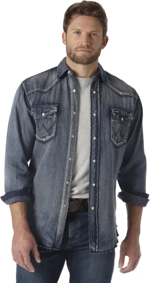 Wrangler Men's Cowboy Cut Western Long Sleeve Snap Work Shirt Washed Finish
