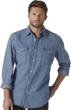 Wrangler Men's Cowboy Cut Western Long Sleeve Snap Work Shirt Washed Finish