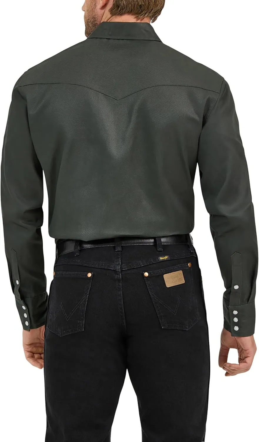 Wrangler Men's Cowboy Cut Work Western Long-Sleeve Snap Work Shirt Firm Finish