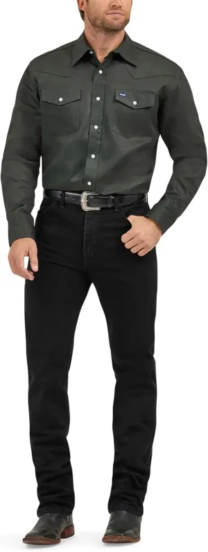 Wrangler Men's Cowboy Cut Work Western Long-Sleeve Snap Work Shirt Firm Finish