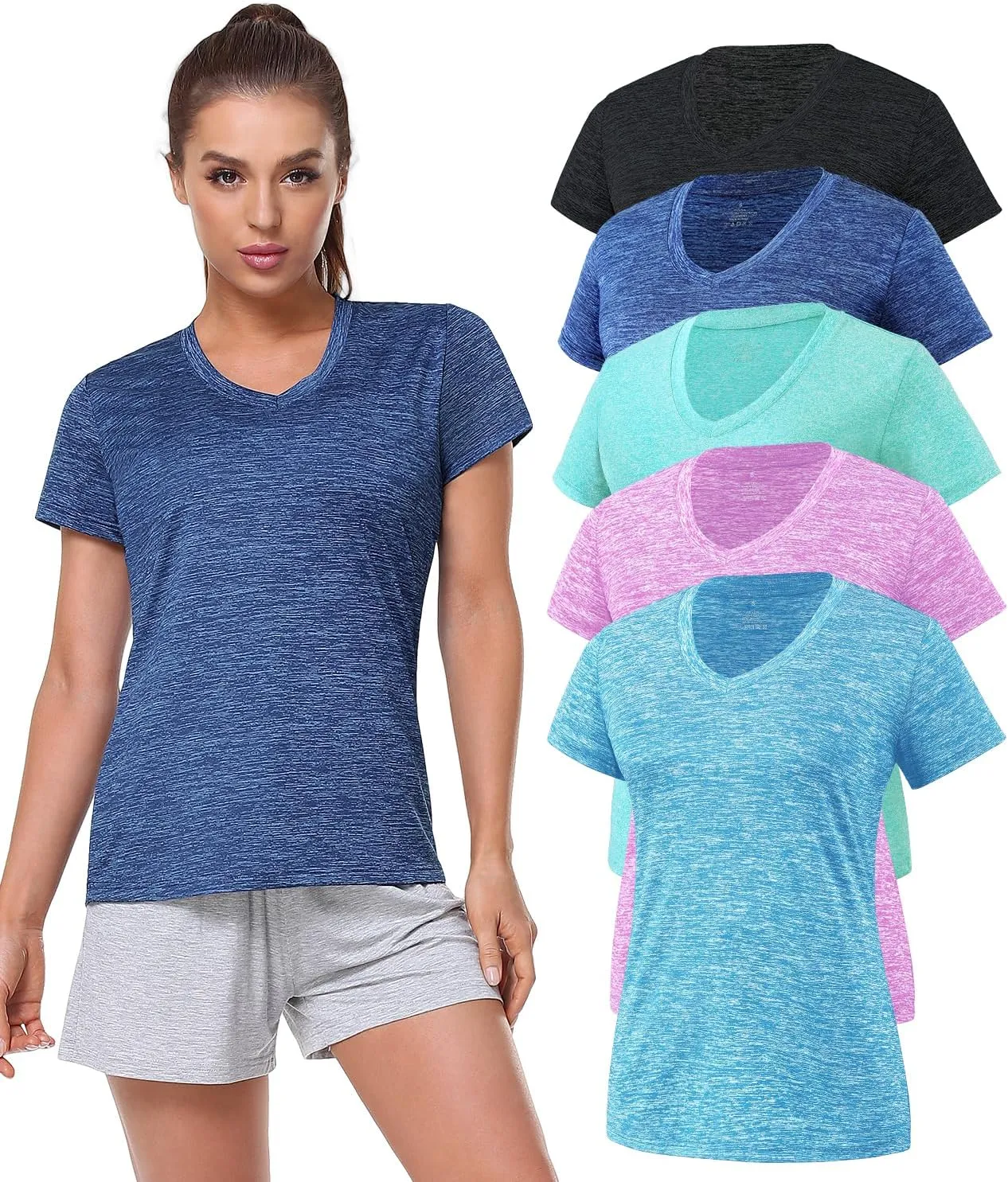 Xelky 3-4 Pack Women's Dry Fit Tshirt Short Sleeve Moisture Wicking Athletic Shirts Sport Activewear Tee V Neck Workout Top