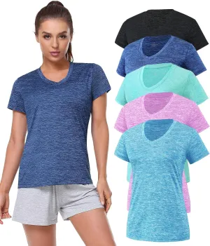 Xelky 3-4 Pack Women's Dry Fit Tshirt Short Sleeve Moisture Wicking Athletic Shirts Sport Activewear Tee V Neck Workout Top