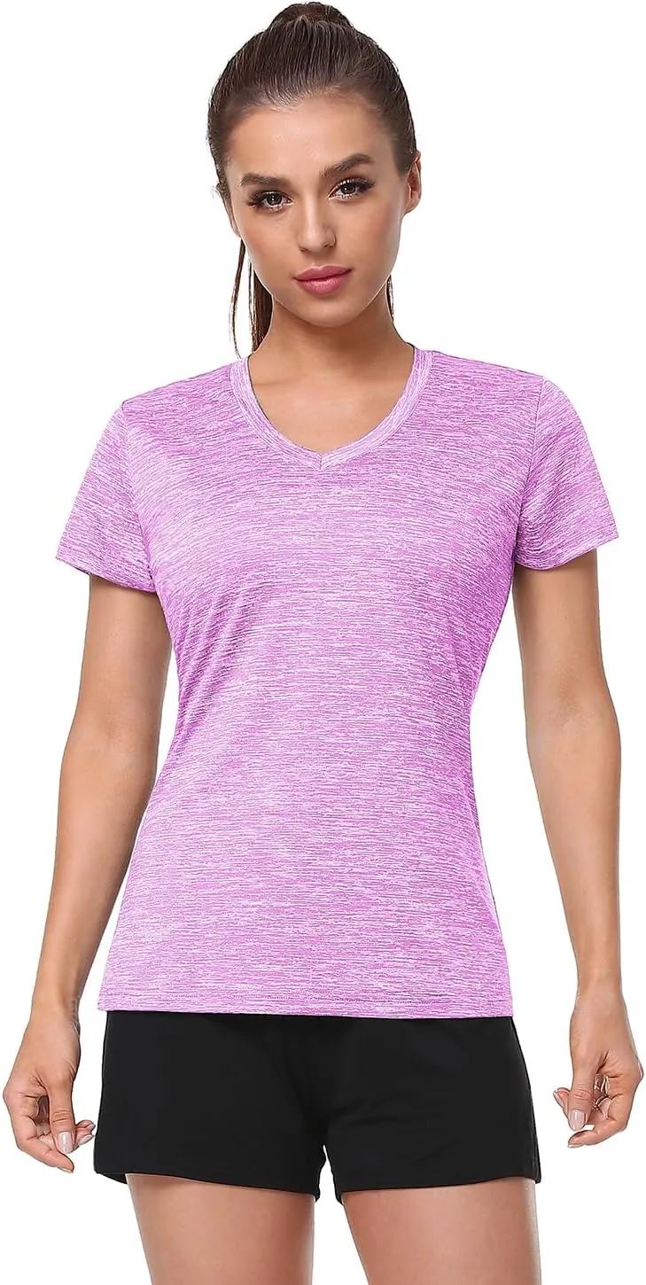 Xelky 3-4 Pack Women's Dry Fit Tshirt Short Sleeve Moisture Wicking Athletic Shirts Sport Activewear Tee V Neck Workout Top
