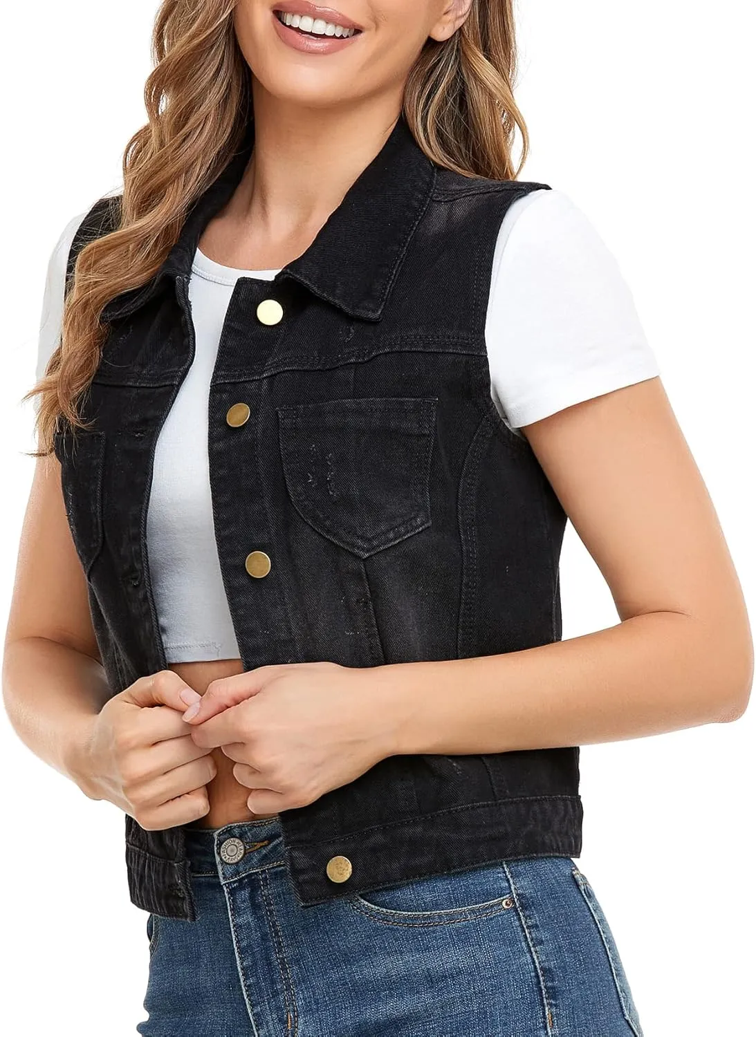 Xeoxarel Women's Denim Vest, Sleeveless Jean Jacket (XS-XXL)