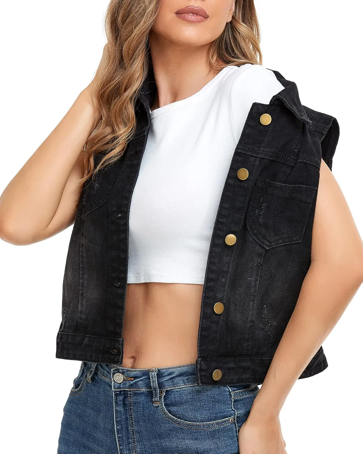 Xeoxarel Women's Denim Vest, Sleeveless Jean Jacket (XS-XXL)