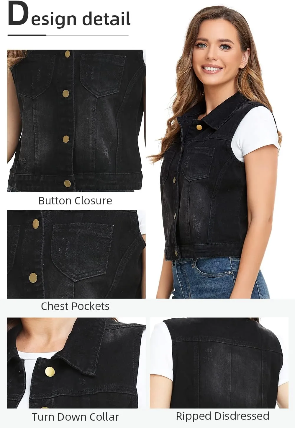 Xeoxarel Women's Denim Vest, Sleeveless Jean Jacket (XS-XXL)