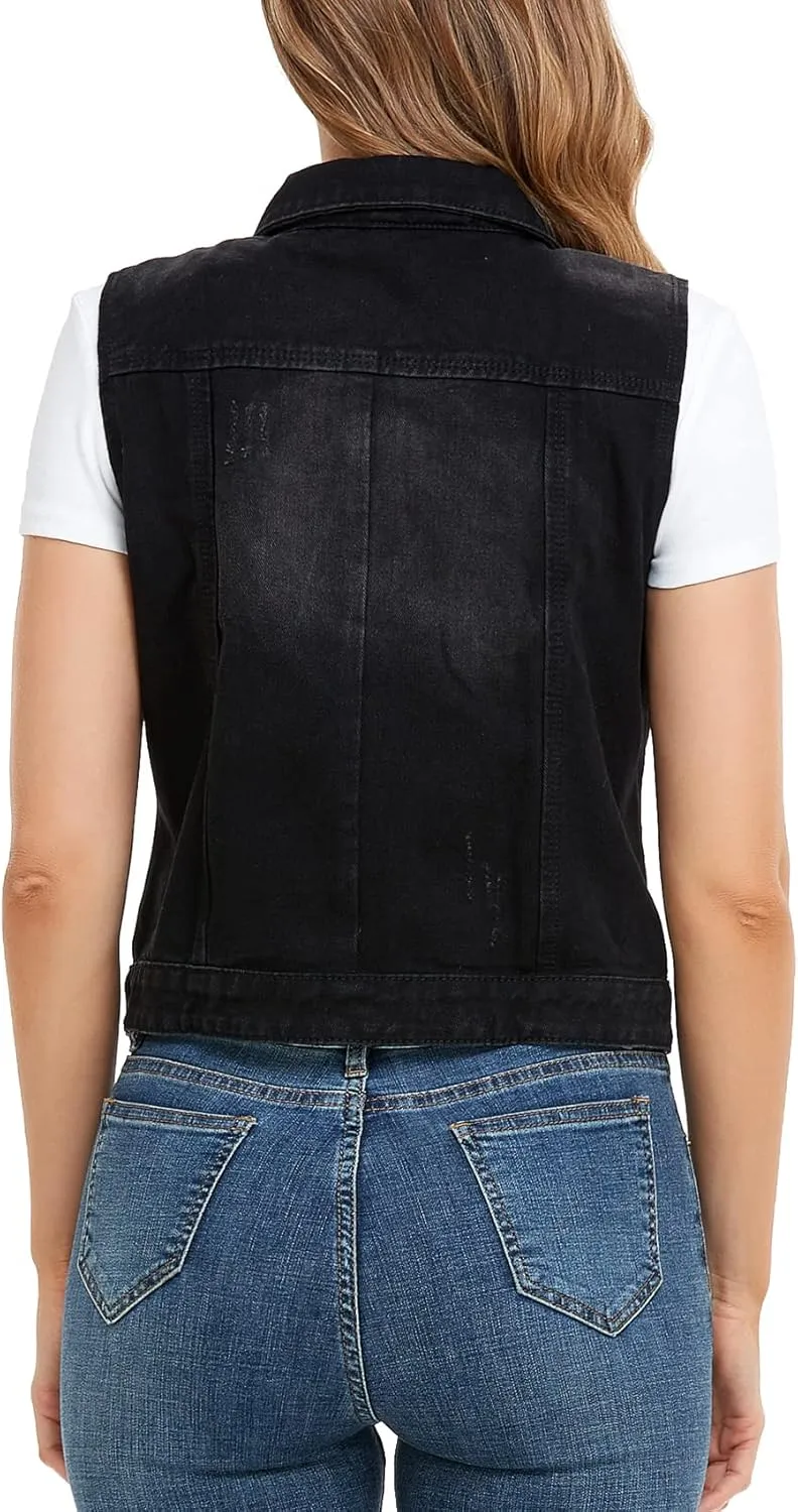 Xeoxarel Women's Denim Vest, Sleeveless Jean Jacket (XS-XXL)
