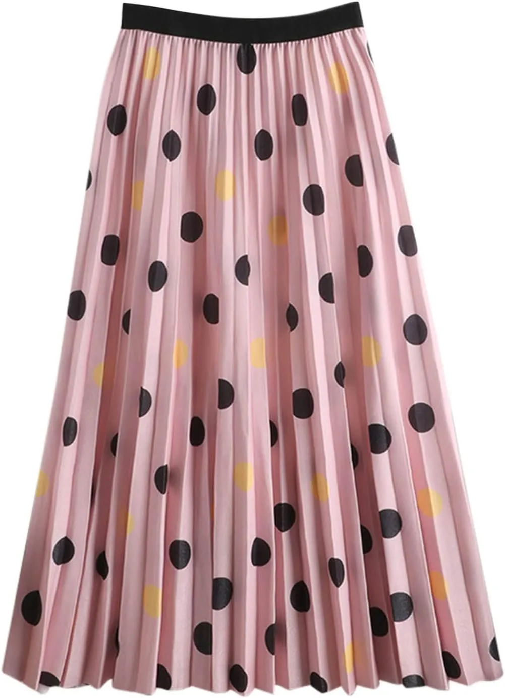 XIAOBU A-Line Skirt Womens High Waist Pleated Long Skirts Polka Dot Print Casual Swing Skirt Midi Summer Bottoms,Pink,XL