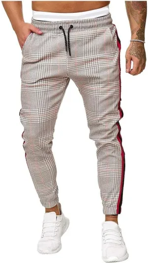 XUETON Mens Slim Fit Jogger Pants Tapered Workout Running Track Pants Drawstring Striped Chinos Comfort Flat Front Golf Work Trousers Athletic Sweatpants for Jogging Hiking Exercise Gym Workout Khaki