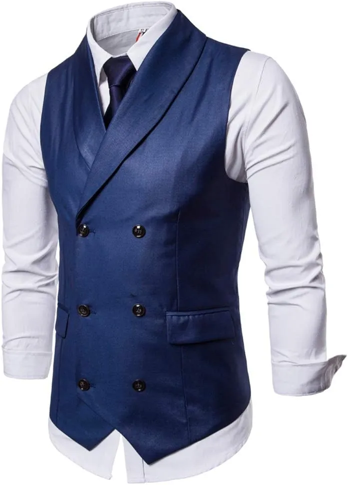 YFFUSHI Mens Slim Fit Dress Vest - Formal Turn Down Collar Premium Button Down Waistcoat