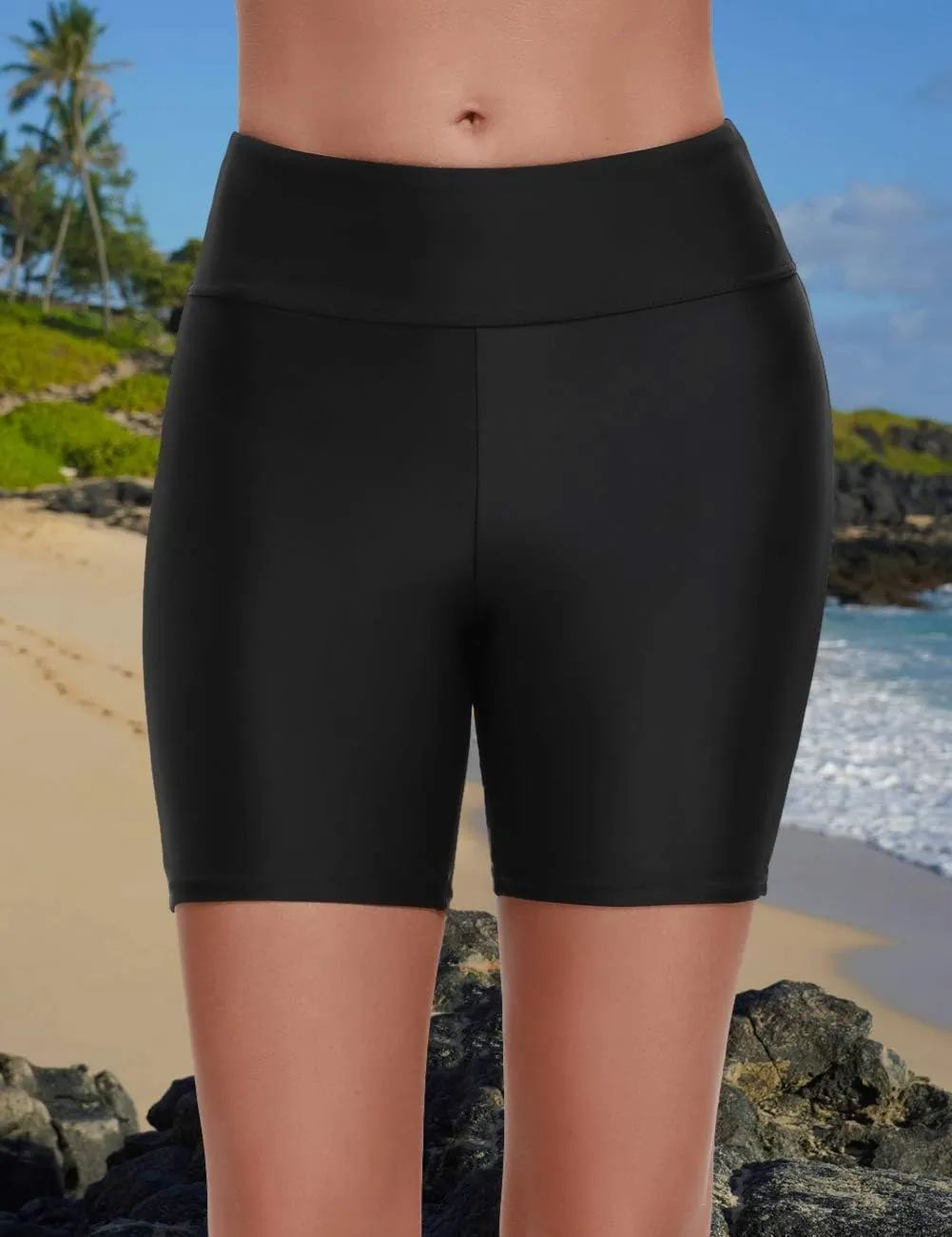Yilisha Womens Tummy Control Swim Shorts Black Plus Size High Waisted Bikini Bottoms Swimsuit Shorts Swim Bottoms Swimwear