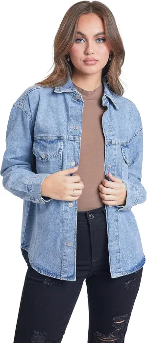 YMI Women's Junior Oversized Denim Shacket