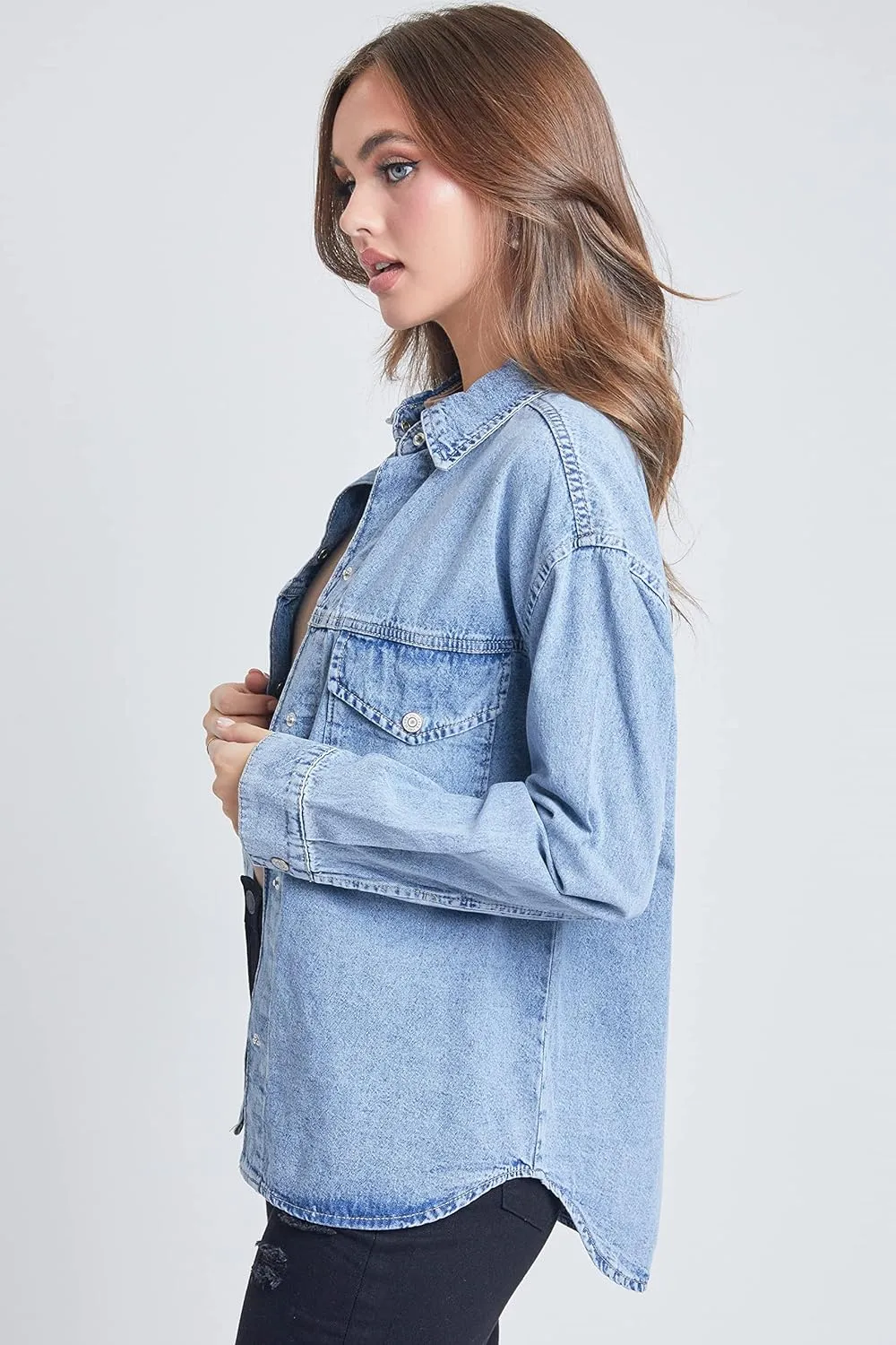 YMI Women's Junior Oversized Denim Shacket