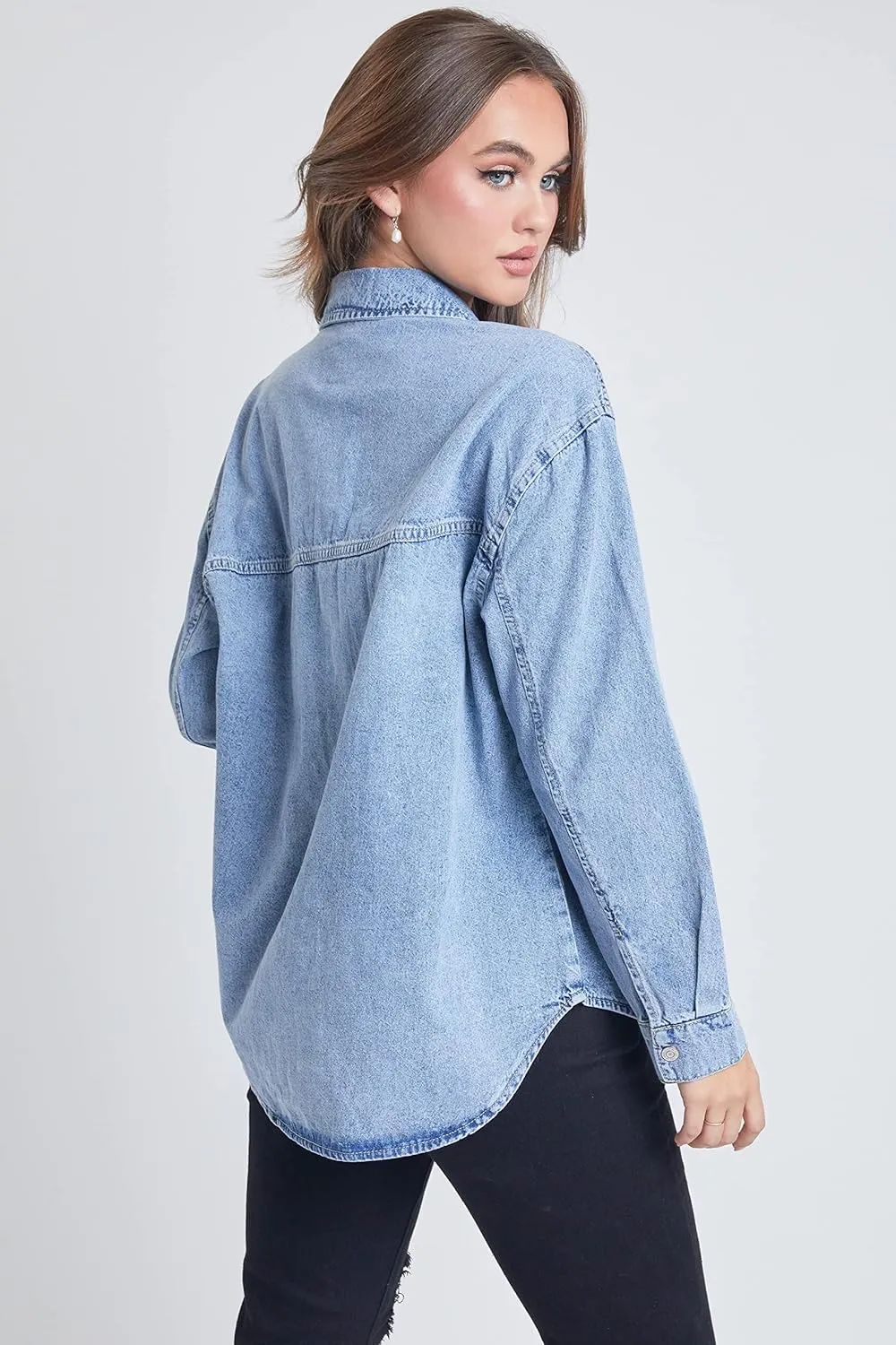 YMI Women's Junior Oversized Denim Shacket