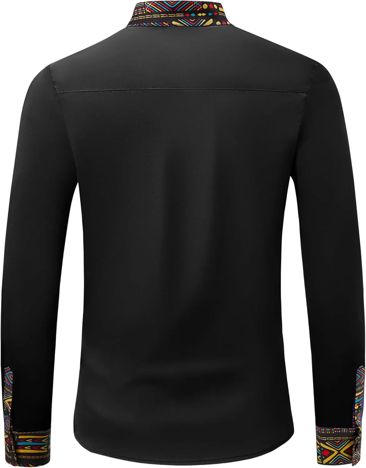 ZAFUL Men's African Shirt Hipster Tribal Graphic Patchwork Slim Fit Tee Long Sleeve Button Down Mandarin Collar Shirts