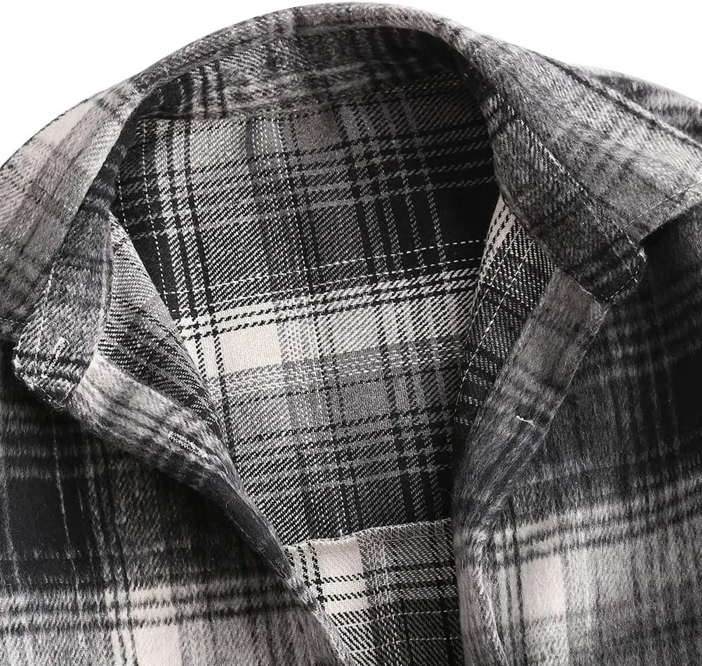 ZAFUL Women's Plaid Long Sleeve Shirt Button Down Thin Jacket Casual Flannel Plaid Shacket with Pocket
