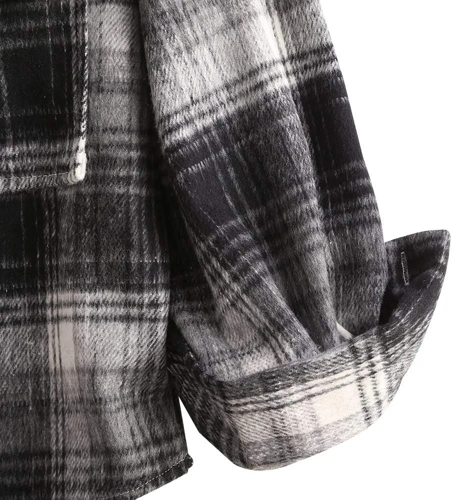 ZAFUL Women's Plaid Long Sleeve Shirt Button Down Thin Jacket Casual Flannel Plaid Shacket with Pocket