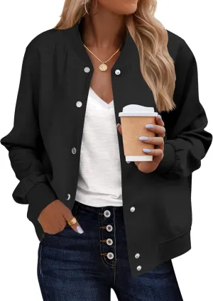 Zeagoo Bomber Jacket Women Varsity Casual Button Down Lightweight Spring Short Outwear with Pockets