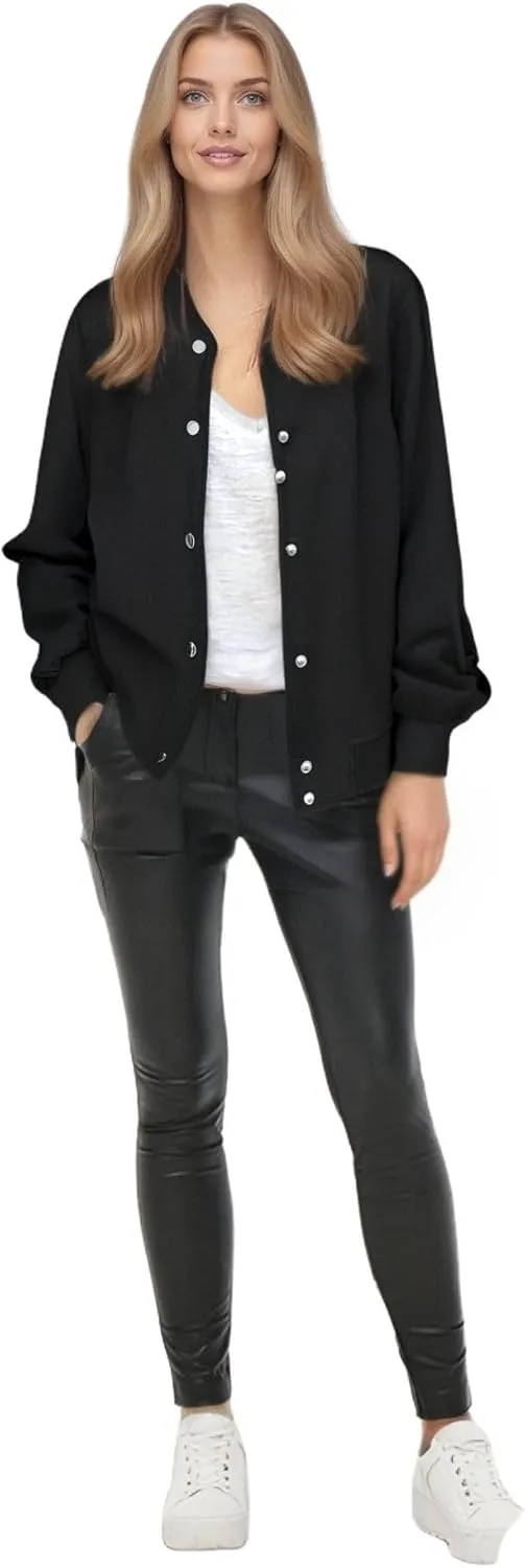 Zeagoo Bomber Jacket Women Varsity Casual Button Down Lightweight Spring Short Outwear with Pockets