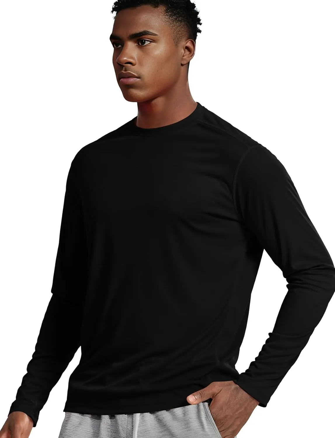 Zengjo Moisture Wicking Athletic Shirts for Men Long Sleeve Workout Running Gym Performance Tee UV/Sun Protection