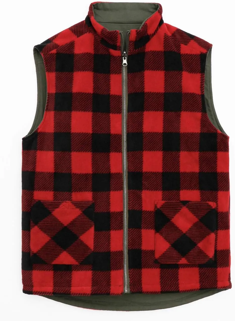 ZENTHACE Men's Reversible Casual Vest Flannel Fleece Lined Outdoor Work Safari Fishing Travel Vest Jacket
