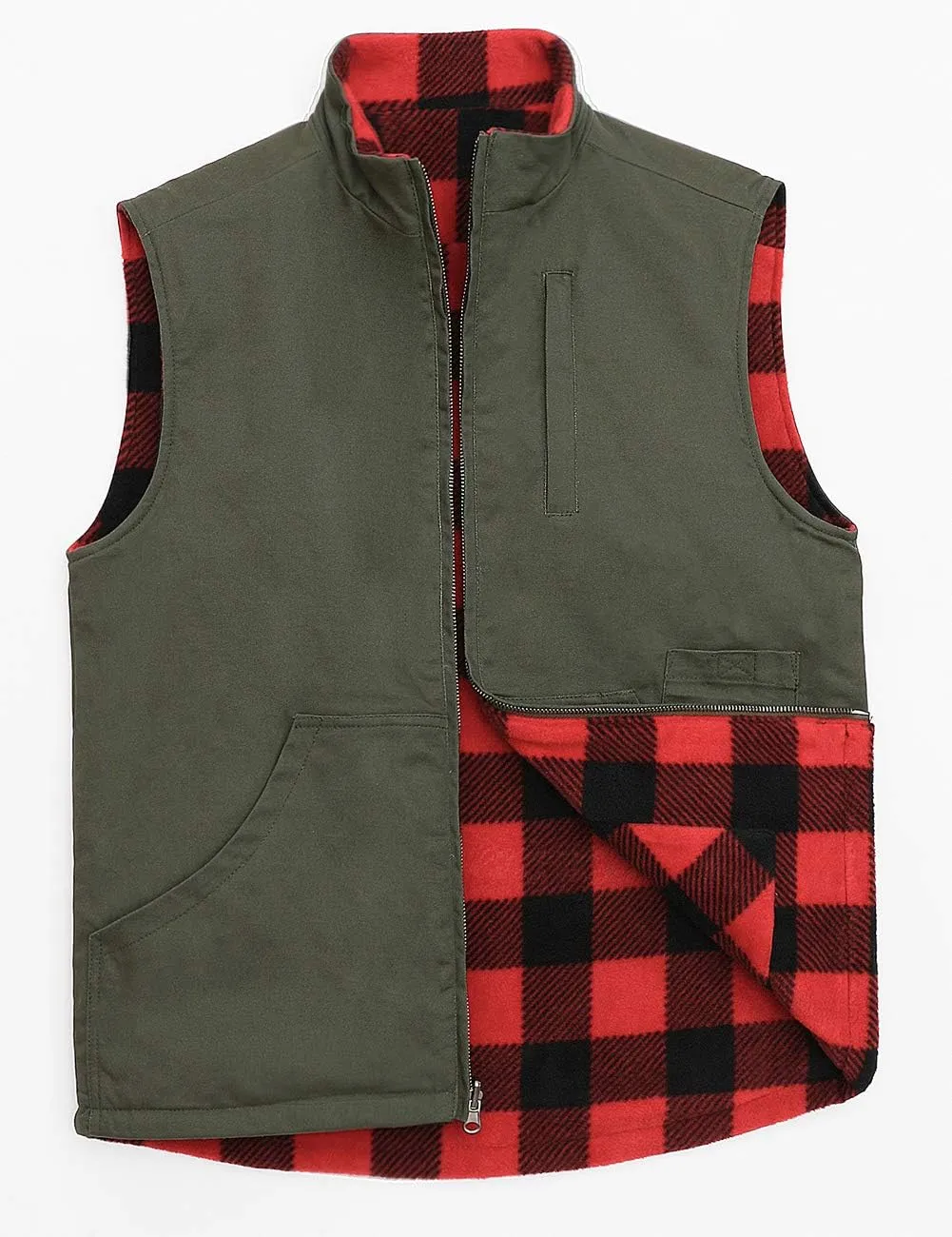 ZENTHACE Men's Reversible Casual Vest Flannel Fleece Lined Outdoor Work Safari Fishing Travel Vest Jacket