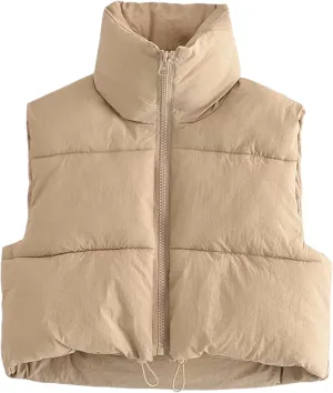 Zhiyouni Womens Cropped Puffer Vest Lightweight Sleeveless Stand Collar Short Padded Vest Gilet