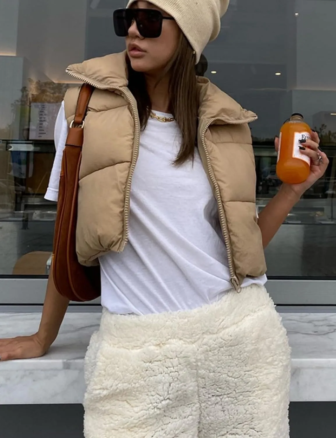 Zhiyouni Womens Cropped Puffer Vest Lightweight Sleeveless Stand Collar Short Padded Vest Gilet