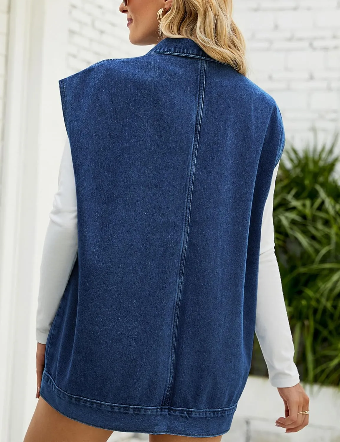 Zontroldy Denim Jean Vest for Women Oversized Sleeveless Button Down Denim Jean Vest Waistcoat Shacket Jacket