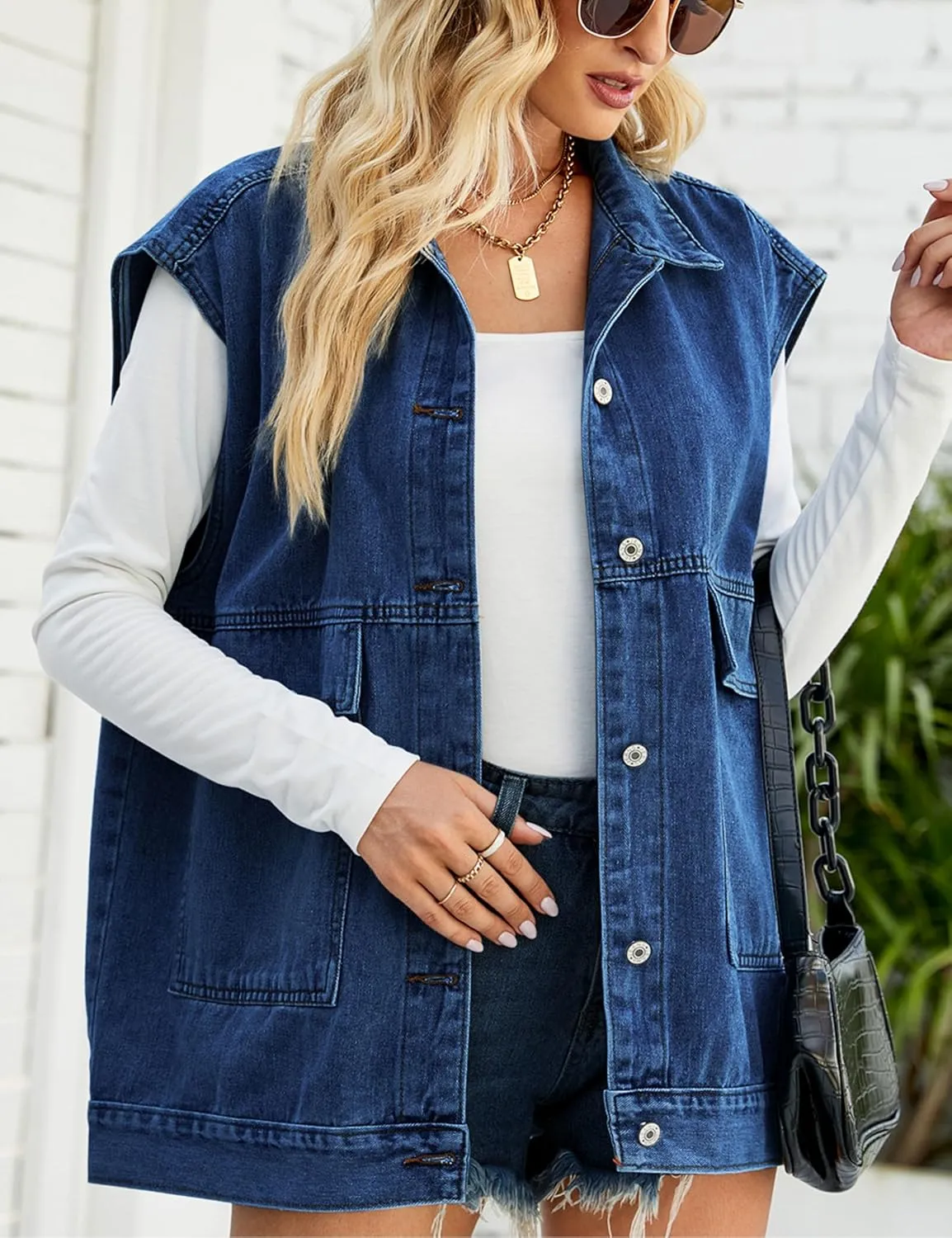 Zontroldy Denim Jean Vest for Women Oversized Sleeveless Button Down Denim Jean Vest Waistcoat Shacket Jacket