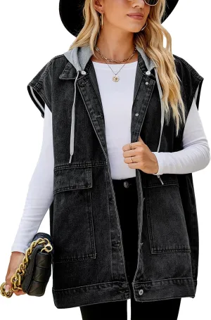 Zontroldy Denim Jean Vest for Women Oversized Sleeveless Button Down Denim Jean Vest Waistcoat Shacket Jacket
