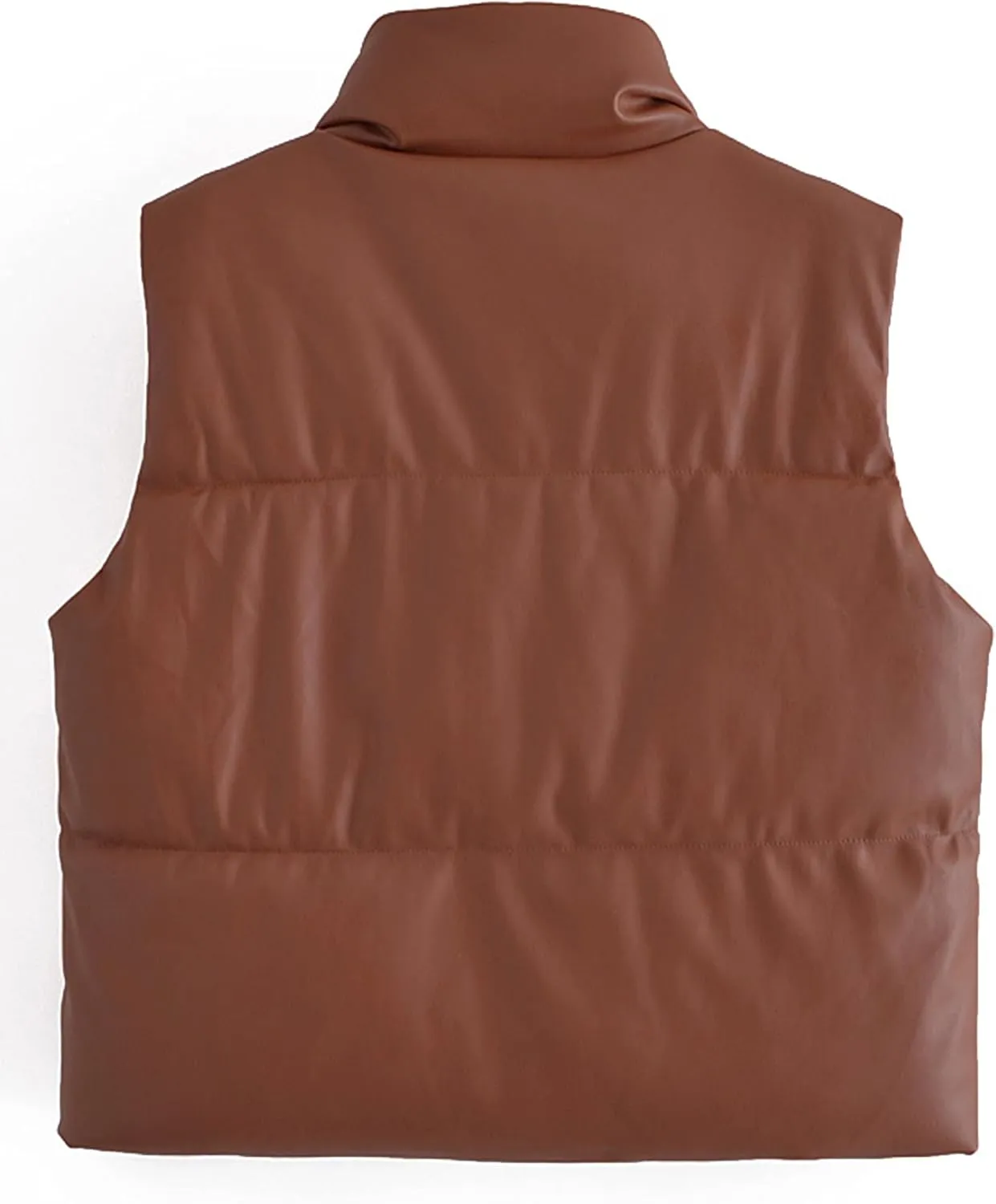 Zontroldy PU Leather Quilted Puffer Vest Women Stand Collar Zip Up Sleeveless Padded Lightweight Jacket Vest Waistcoat