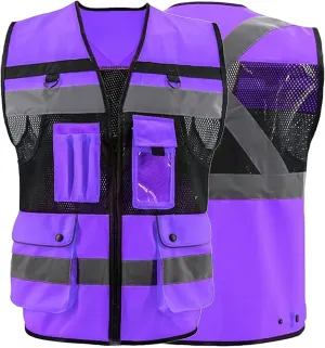 ZUJA Safety Vest High Visibility - ANSI/ISEA Standards Pockets and Mesh Lining Reflective Vest for Men & Women