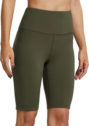 ZUTY 10" Biker Shorts Women High Waisted with 2 Hidden Pockets Workout Athletic Running Yoga Long Shorts
