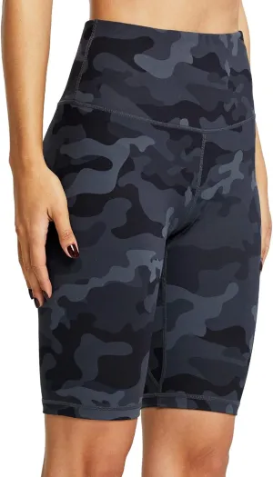ZUTY 10" Biker Shorts Women High Waisted with 2 Hidden Pockets Workout Athletic Running Yoga Long Shorts