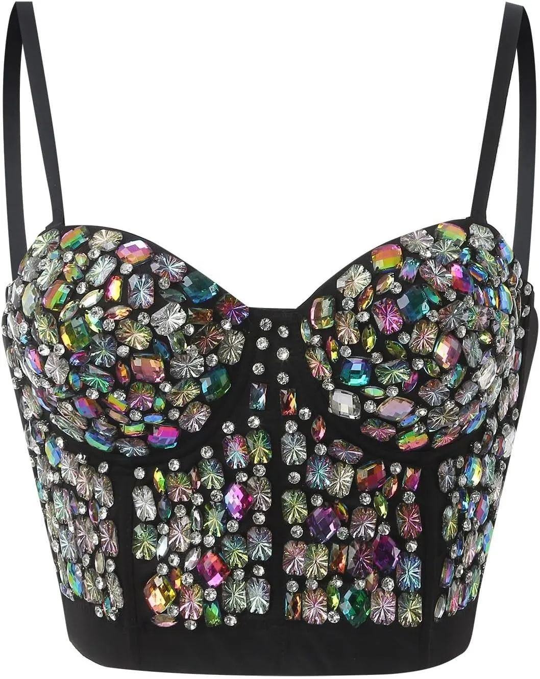 ZYXTIM Women's Rhinestone Diamond Push up Bustier Sexy Sequins Crop Top Fashion Punk Corset Bra Adjustable Strap