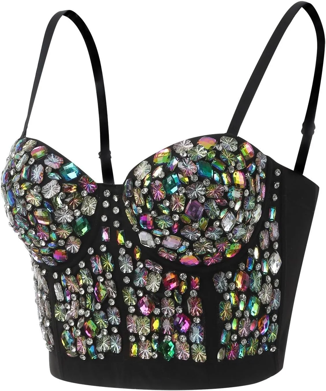 ZYXTIM Women's Rhinestone Diamond Push up Bustier Sexy Sequins Crop Top Fashion Punk Corset Bra Adjustable Strap